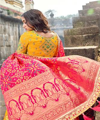 Yellow and Pink Heavy Embroidered Designer Lehenga  2