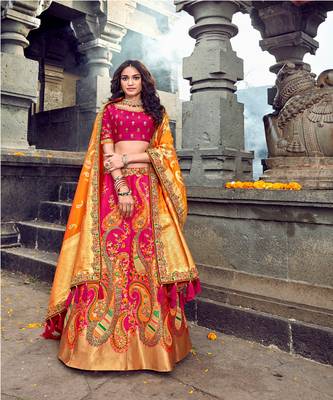 Rani Pink Heavy Embroidered Designer Lehenga  1
