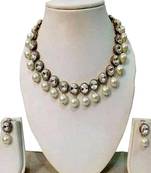 Crystal Stones Studded Pearls Necklace  Set With Matching Earrings For Women And Girls
