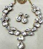 Crystal Stones Studded Pearls Necklace  Set Daily Use With Matching Earrings For Women And Girls