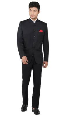 Black plain cotton bandhgala-suit 1