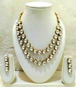 Crystal Stones Studded Pearls Necklace  Set Daily Use With Matching Earrings For Women And Girls