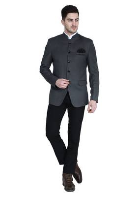 Grey plain cotton bandhgala-suit 1
