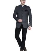 Grey plain cotton bandhgala-suit