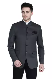 Grey plain cotton bandhgala-suit