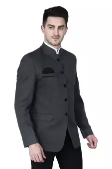 Grey plain cotton bandhgala-suit