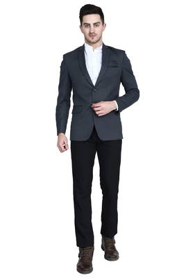 Grey plain cotton bandhgala-suit 1