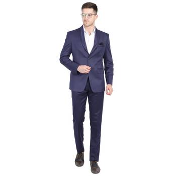 Blue plain cotton bandhgala-suit 1