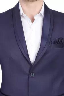 Blue plain cotton bandhgala-suit