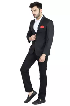 Blue plain cotton bandhgala-suit