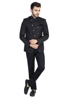 Black plain cotton bandhgala-suit