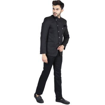 Black plain cotton bandhgala-suit 2