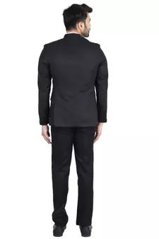 Black plain cotton bandhgala-suit