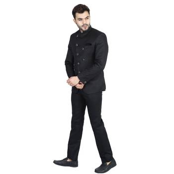 Black plain cotton bandhgala-suit 4