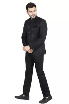Black plain cotton bandhgala-suit