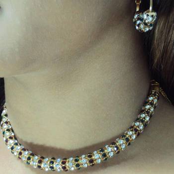 Ad Stone Diamond Studded Designer Gold Hasli Necklace  set For women Jewellery 1