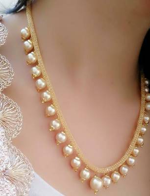 Classic Gold Plated Layered Chain With Pearls Necklace  Set With Matching Earrings For women & Girls 1