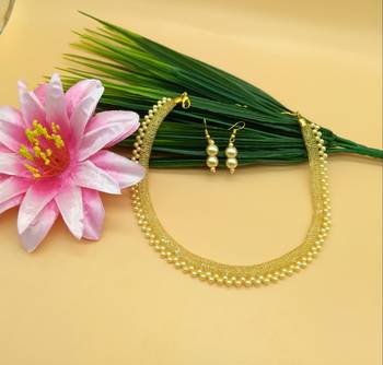 Classic Gold Plated Layered Chain With Pearls Necklace  Set With Matching Earrings For women & Girls 1