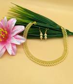 Classic Gold Plated Layered Chain With Pearls Necklace  Set With Matching Earrings For women & Girls