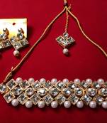  Alloy Gold Plated White Stones Jewellery Set With pearls For women & Girls