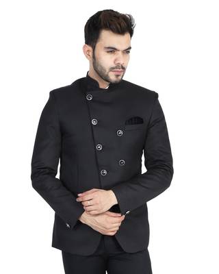 Black plain cotton bandhgala-suit 1