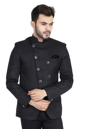 Black plain cotton bandhgala-suit