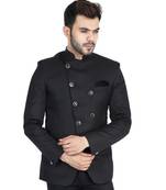 Black plain cotton bandhgala-suit