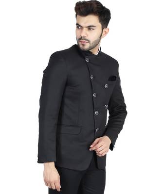 Black plain cotton bandhgala-suit 2