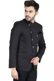 Black plain cotton bandhgala-suit