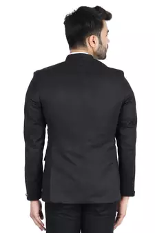 Black plain cotton bandhgala-suit