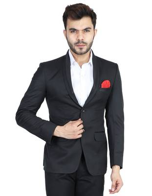 men's black solid slim-fit single-breasted blazer 1