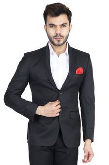 Black plain cotton bandhgala-suit