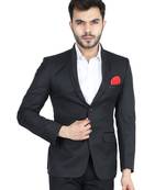 men's black solid slim-fit single-breasted blazer