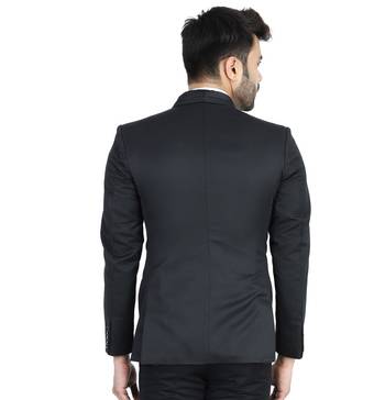men's black solid slim-fit single-breasted blazer 2