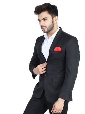 men's black solid slim-fit single-breasted blazer 3
