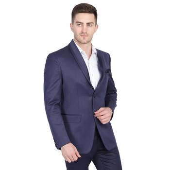 men's blue solid slim-fit single-breasted blazer 2