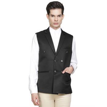 Black plain cotton nehru-jacket 1