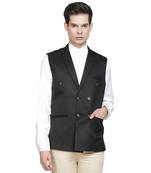 Black plain cotton nehru-jacket