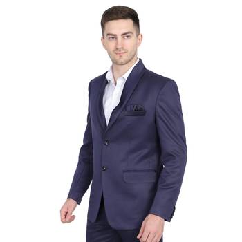men's blue solid slim-fit single-breasted blazer 4