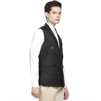 Black plain cotton nehru-jacket 2