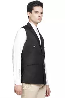 Black plain cotton nehru-jacket