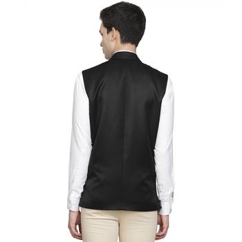Black plain cotton nehru-jacket 3