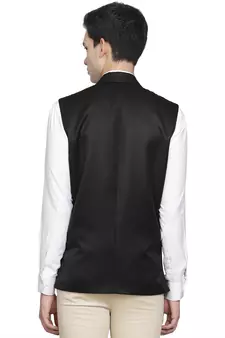 Black plain cotton nehru-jacket
