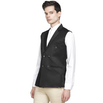 Black plain cotton nehru-jacket 4