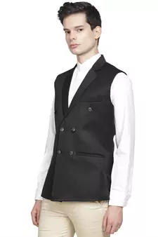 Black plain cotton nehru-jacket
