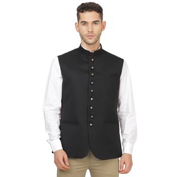 Black plain cotton nehru-jacket 1