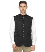 Black plain cotton nehru-jacket