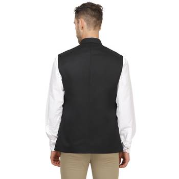 Black plain cotton nehru-jacket 3