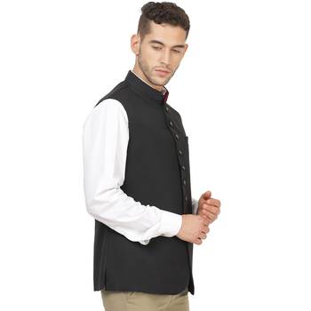 Black plain cotton nehru-jacket 4