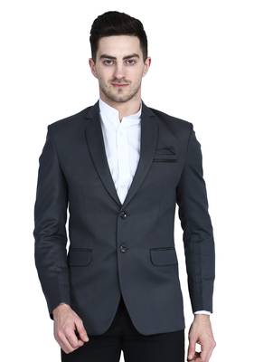 men's grey solid slim-fit single-breasted blazer 1
